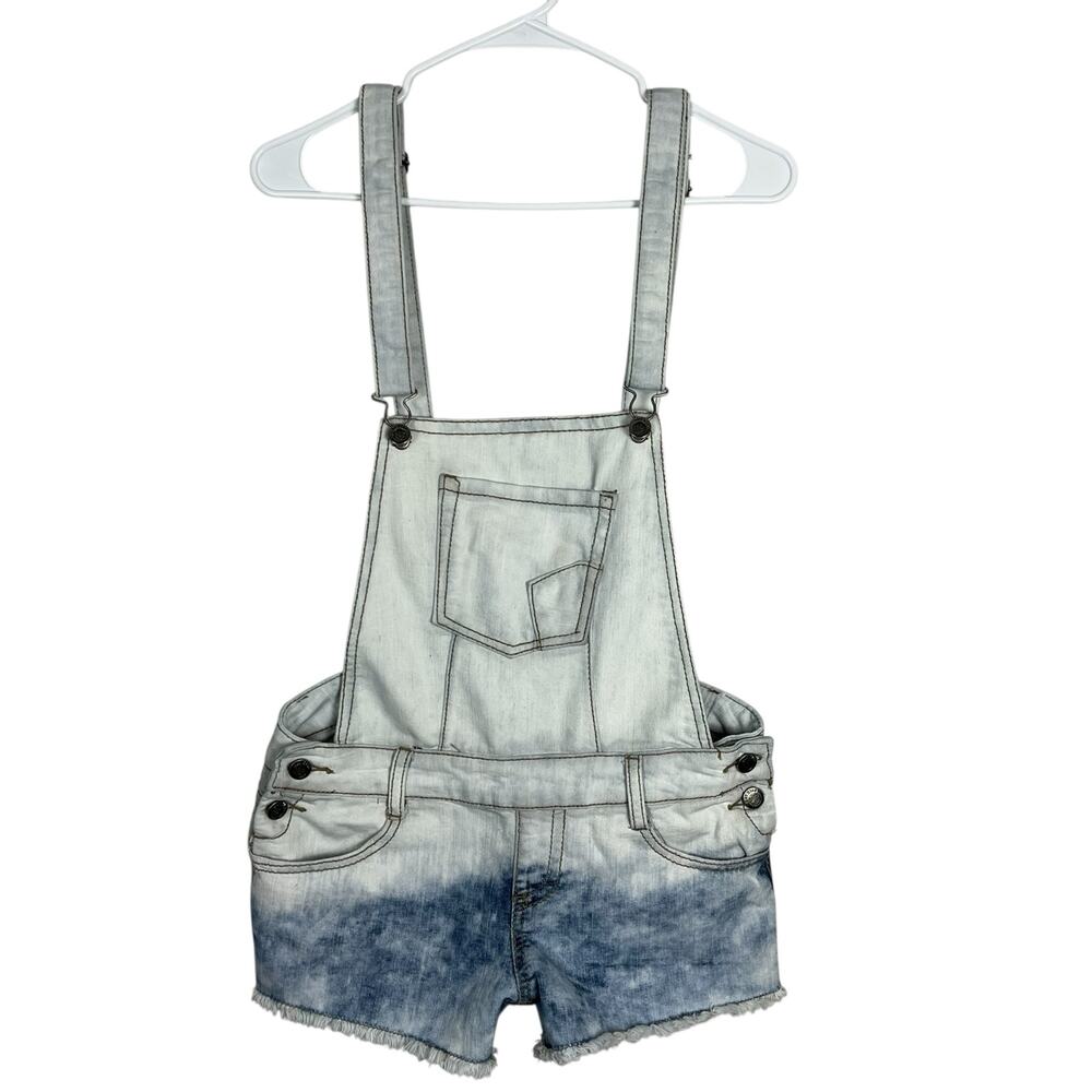 Hot Kiss Ava Overall Shorts Medium Denim Ombre Frayed Hem Adjustable Straps